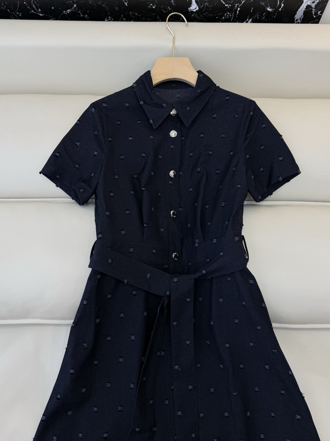 AW018#新款连衣裙P‼️Dio* 短袖修身牛仔棉 连衣裙 藏青色 SML