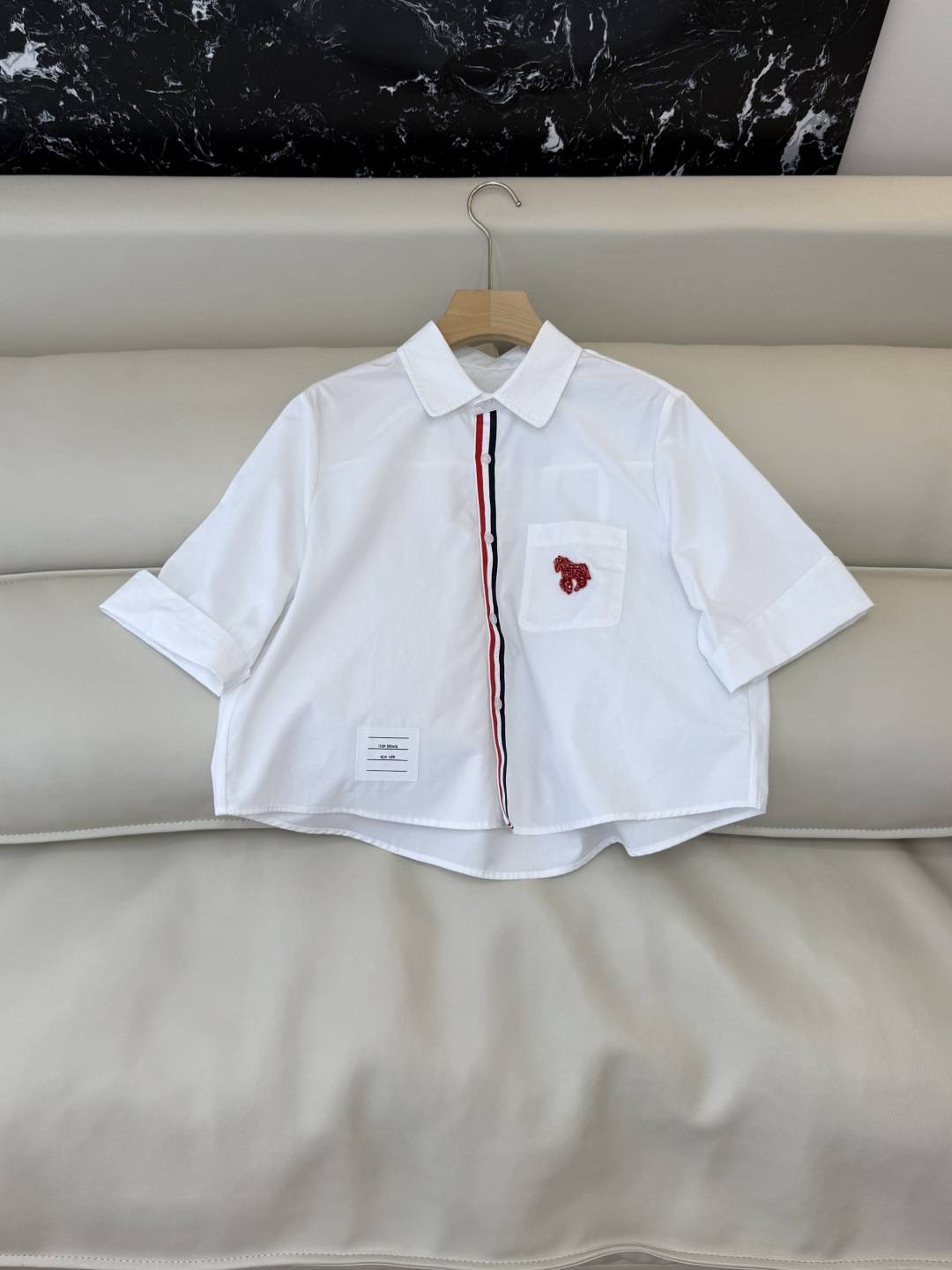 CY0107#新款衬衫🌾TB 小马 绣花 修身 短袖衬衫 白色 SM L