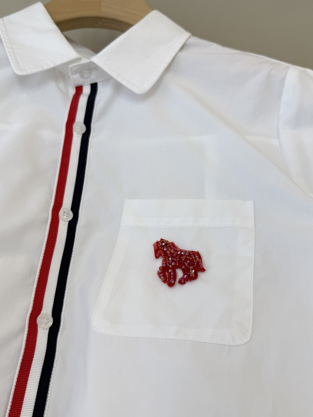 CY0107#新款衬衫🌾TB 小马 绣花 修身 短袖衬衫 白色 SM L