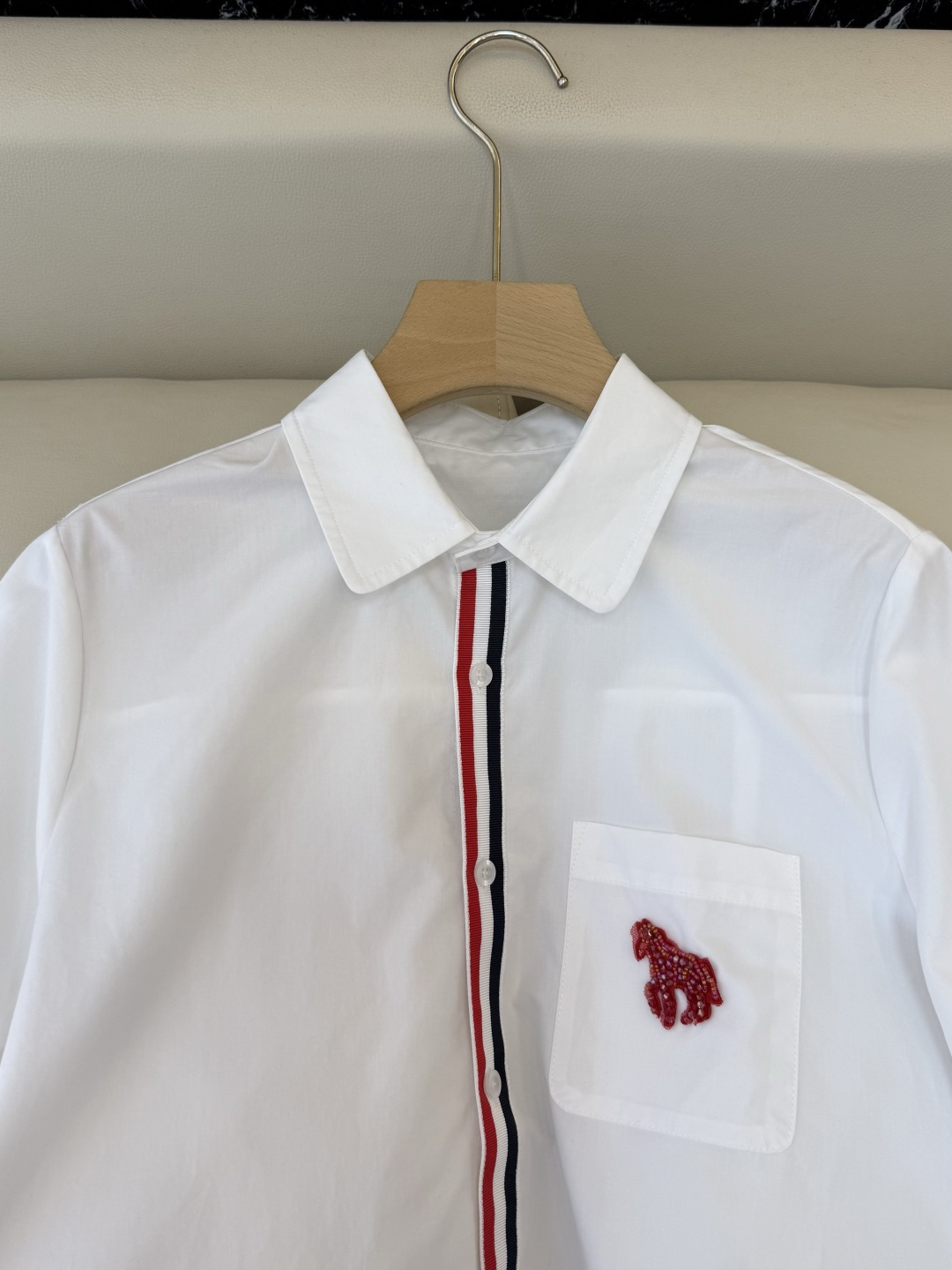 CY0107#新款衬衫🌾TB 小马 绣花 修身 短袖衬衫 白色 SM L