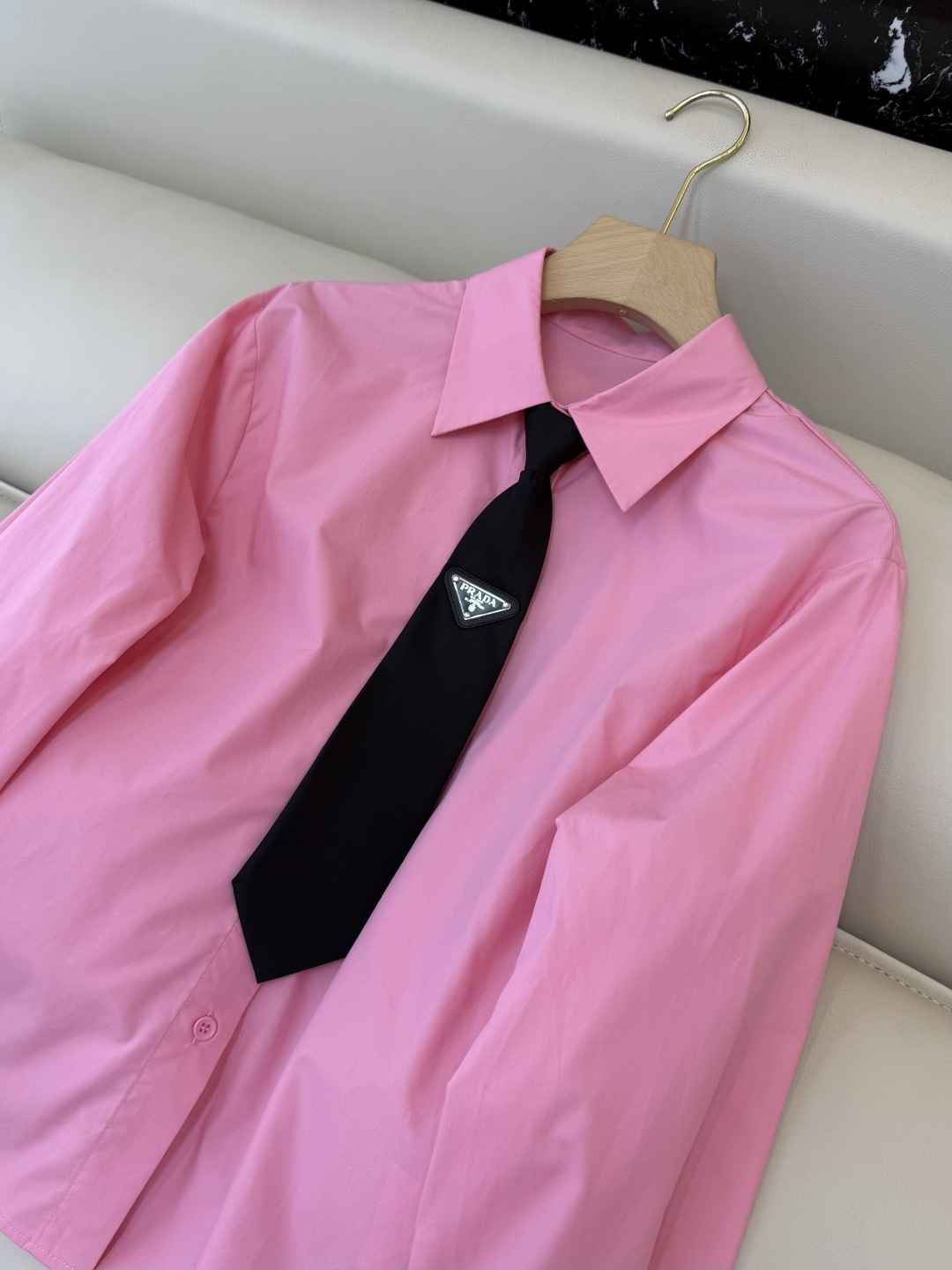 CY0109#新款衬衫🌾PR 三角标 翻领修身长袖 衬衫 白色 粉色 黄色 SM L