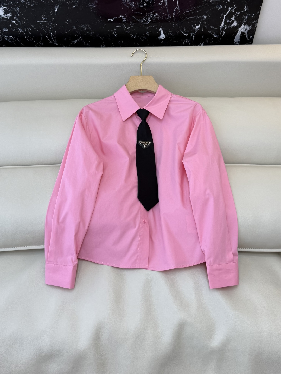 CY0109#新款衬衫🌾PR 三角标 翻领修身长袖 衬衫 白色 粉色 黄色 SM L