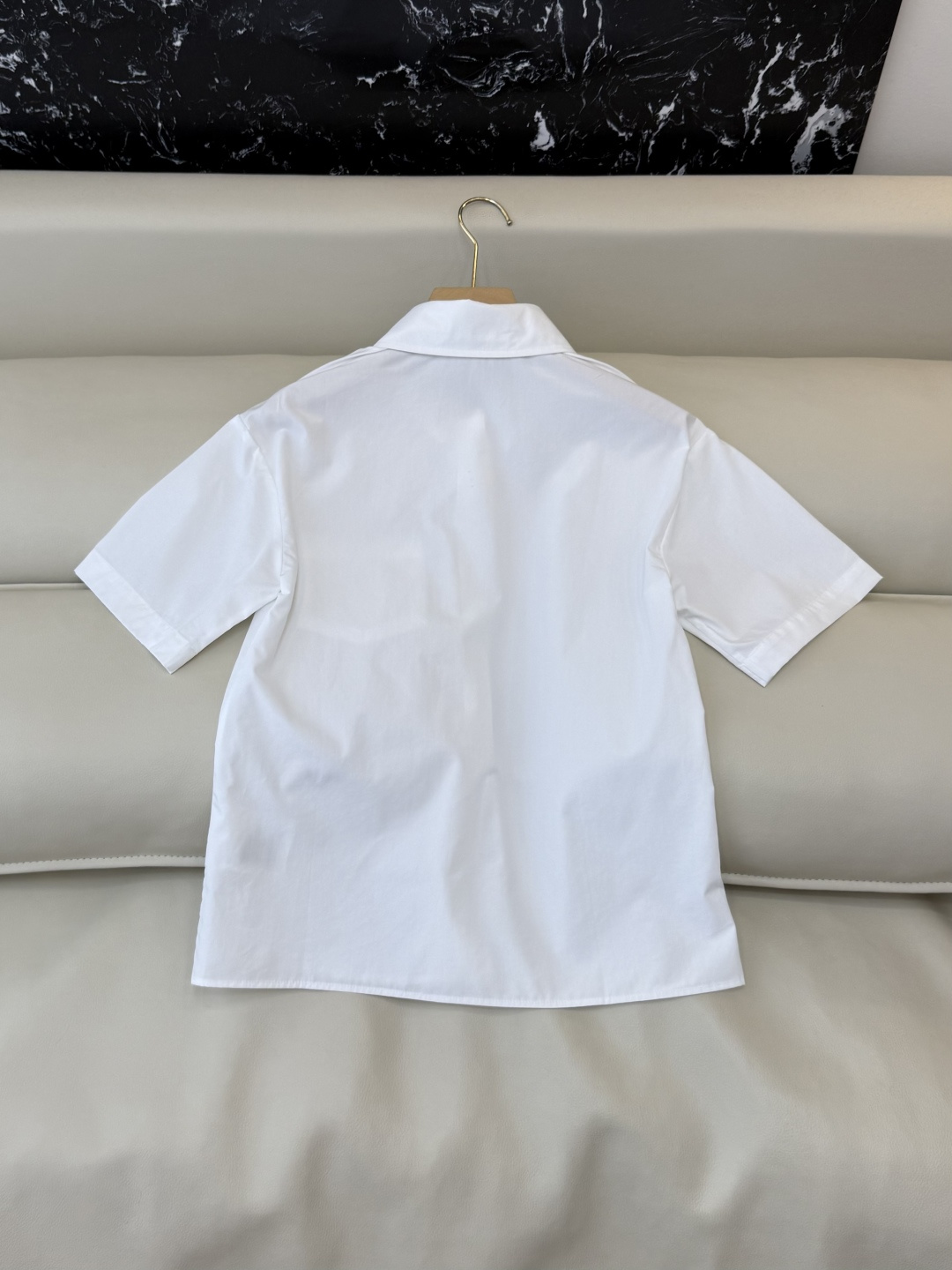 CY0112#新款衬衫🌾PR 字母绣花 翻领修身短袖 衬衫 白色 SM L