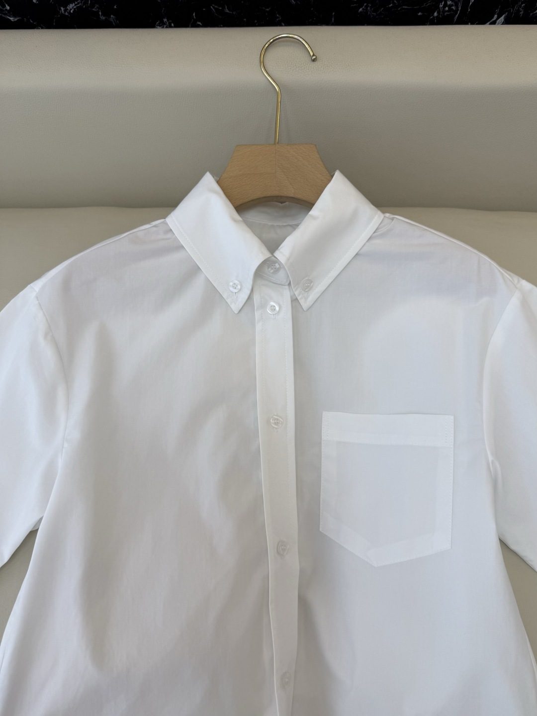 CY0112#新款衬衫🌾PR 字母绣花 翻领修身短袖 衬衫 白色 SM L