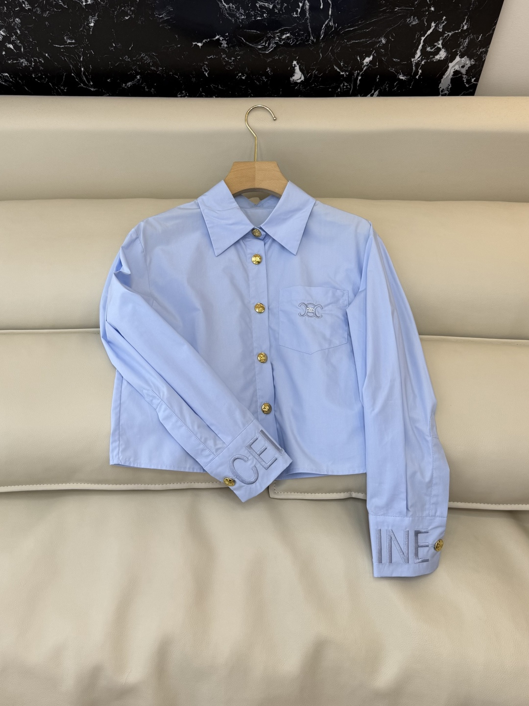 CY0111#新款衬衫🌾Ce 字母绣花 翻领修身长袖 衬衫 白色 粉色 蓝色 SM L