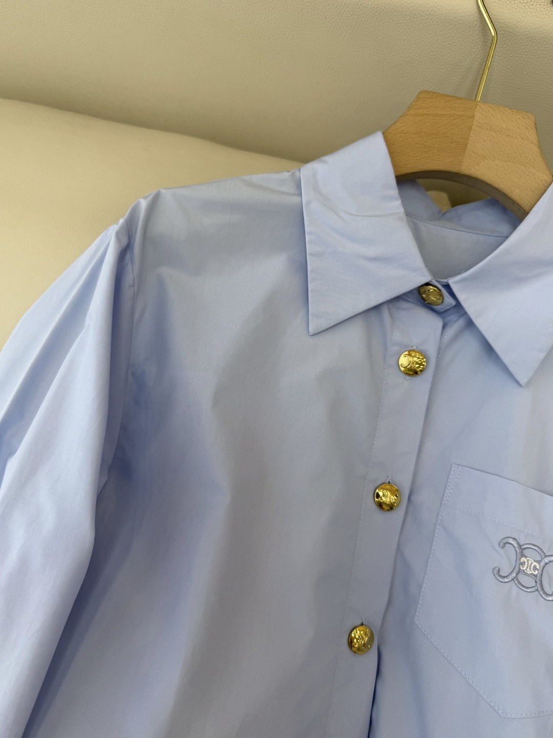 CY0111#新款衬衫🌾Ce 字母绣花 翻领修身长袖 衬衫 白色 粉色 蓝色 SM L