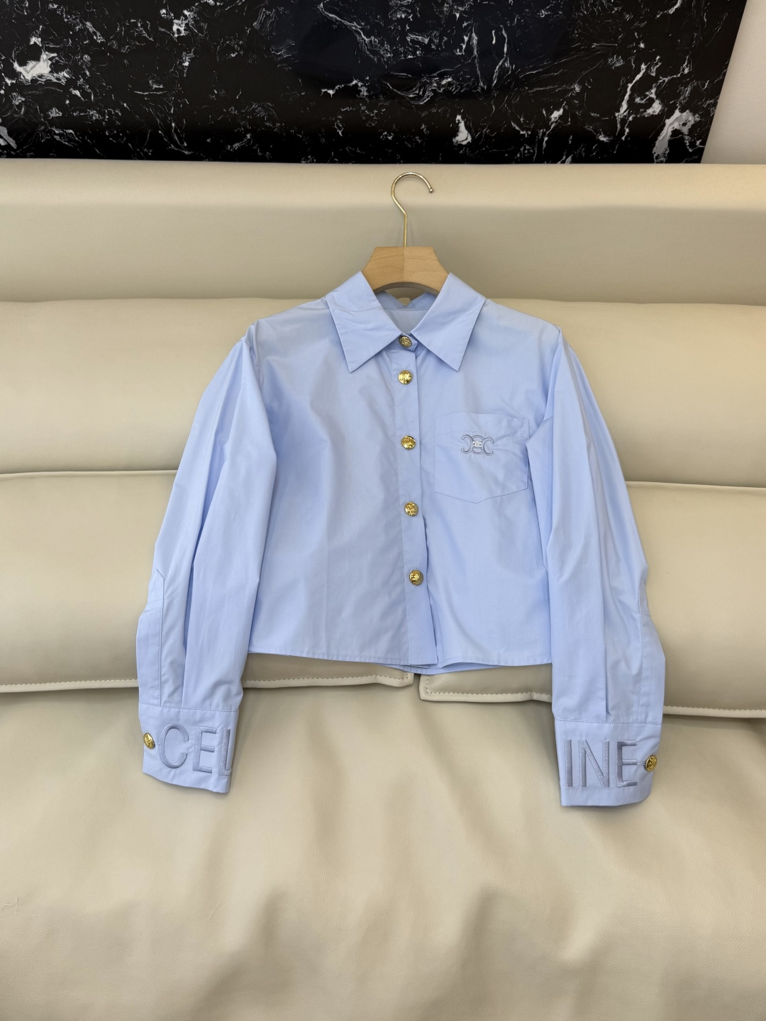 CY0111#新款衬衫🌾Ce 字母绣花 翻领修身长袖 衬衫 白色 粉色 蓝色 SM L