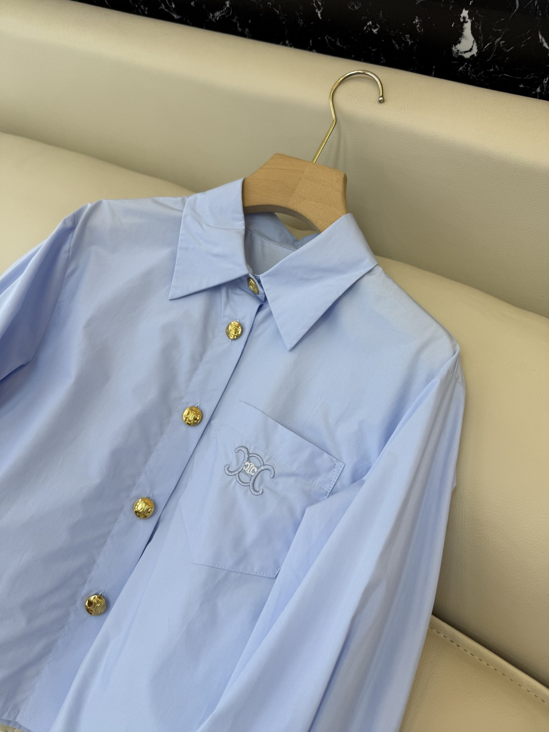 CY0111#新款衬衫🌾Ce 字母绣花 翻领修身长袖 衬衫 白色 粉色 蓝色 SM L