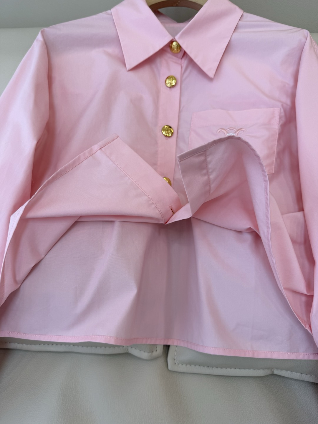 CY0111#新款衬衫🌾Ce 字母绣花 翻领修身长袖 衬衫 白色 粉色 蓝色 SM L