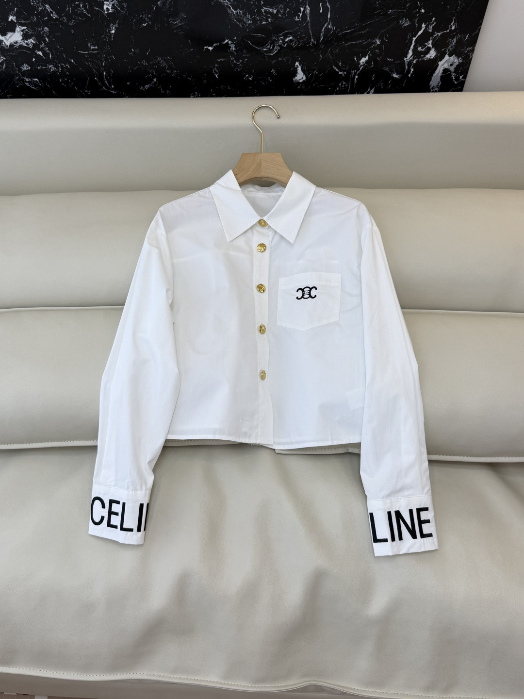 CY0111#新款衬衫🌾Ce 字母绣花 翻领修身长袖 衬衫 白色 粉色 蓝色 SM L