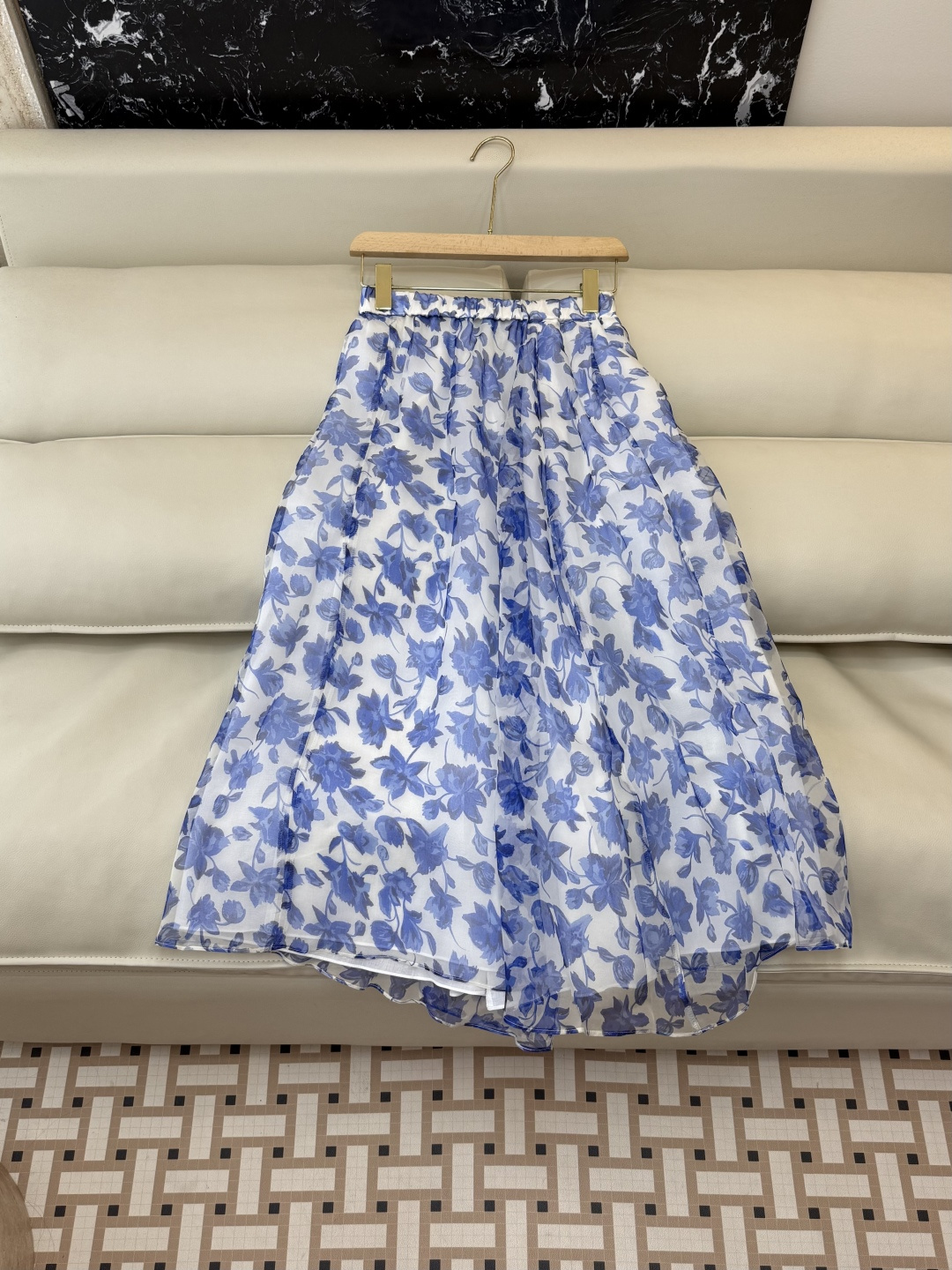 FY056#新款半裙‼️Max mara 100% 真丝欧根纱印花长半裙 S-X L