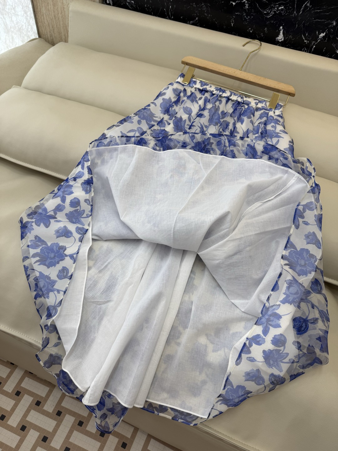 FY056#新款半裙‼️Max mara 100% 真丝欧根纱印花长半裙 S-X L