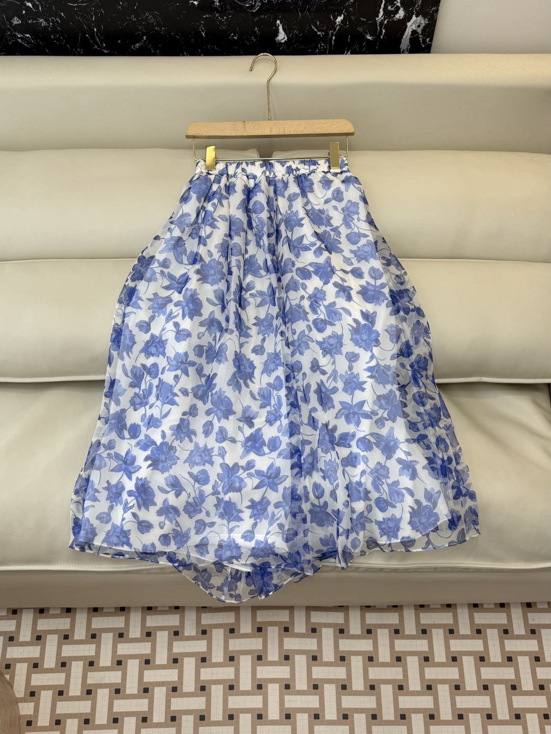 FY056#新款半裙‼️Max mara 100% 真丝欧根纱印花长半裙 S-X L