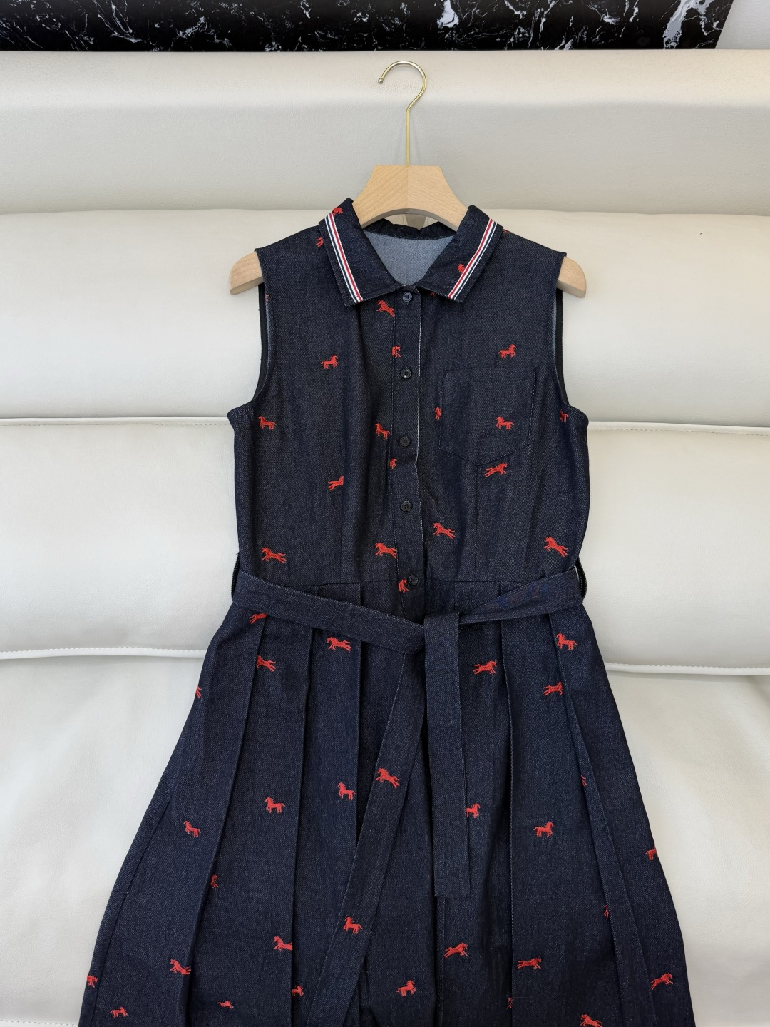 AW031#新款连衣裙P‼️TB 绣花小马 牛仔棉 无袖连衣裙 深蓝色 浅蓝色 SML