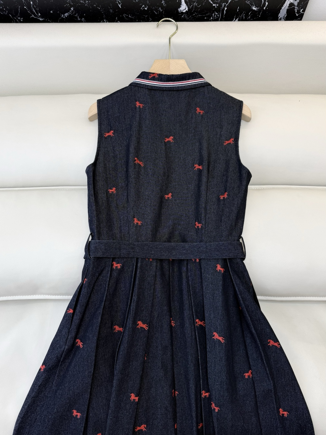 AW031#新款连衣裙P‼️TB 绣花小马 牛仔棉 无袖连衣裙 深蓝色 浅蓝色 SML