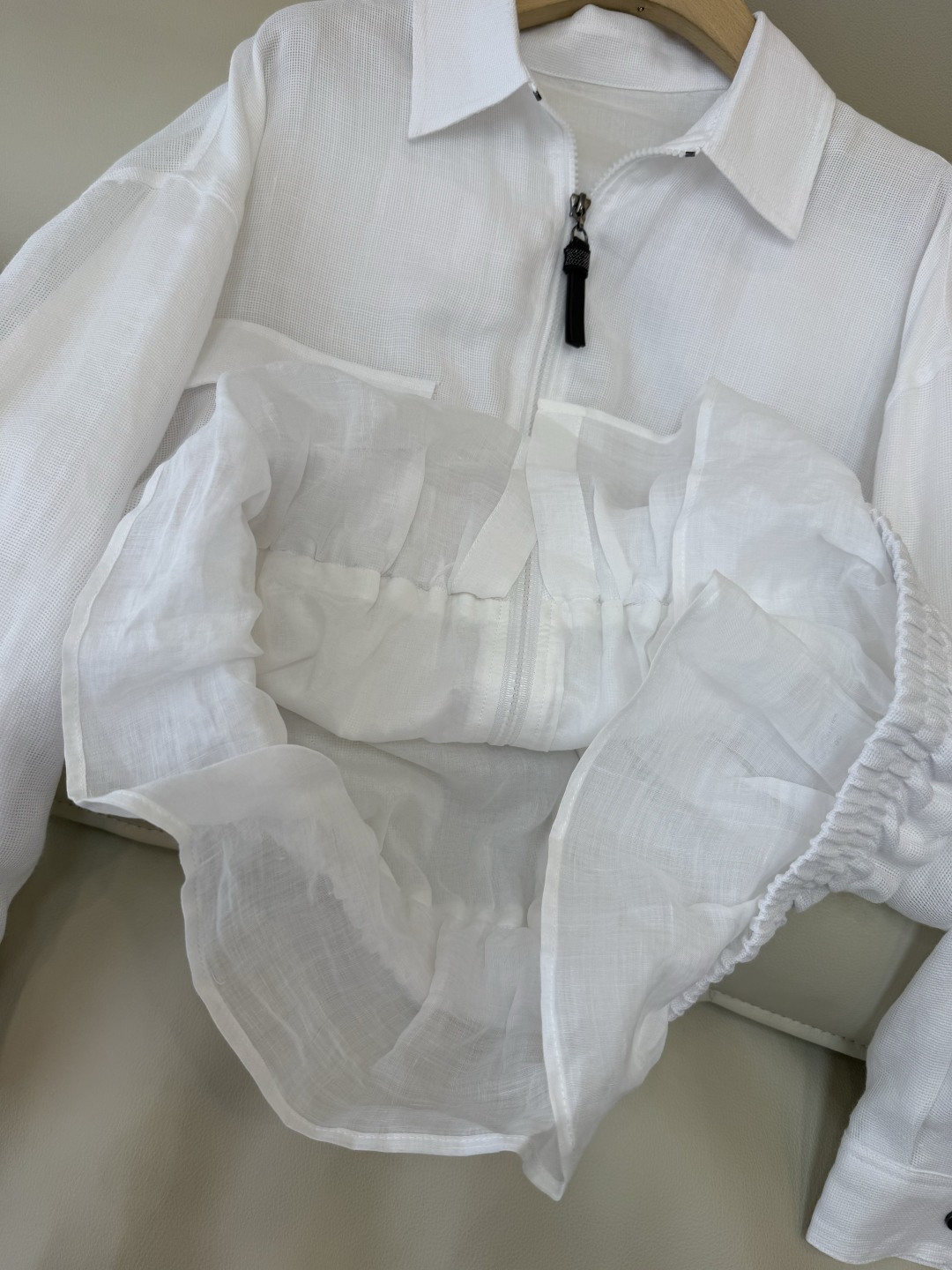 QGL045#新款套装🌾BC 100% 亚麻 长袖拉链外套➕长裤套装 白色 36/38/40