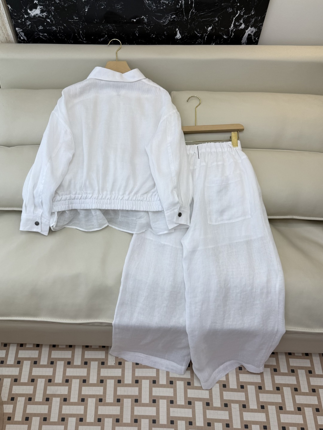QGL045#新款套装🌾BC 100% 亚麻 长袖拉链外套➕长裤套装 白色 36/38/40