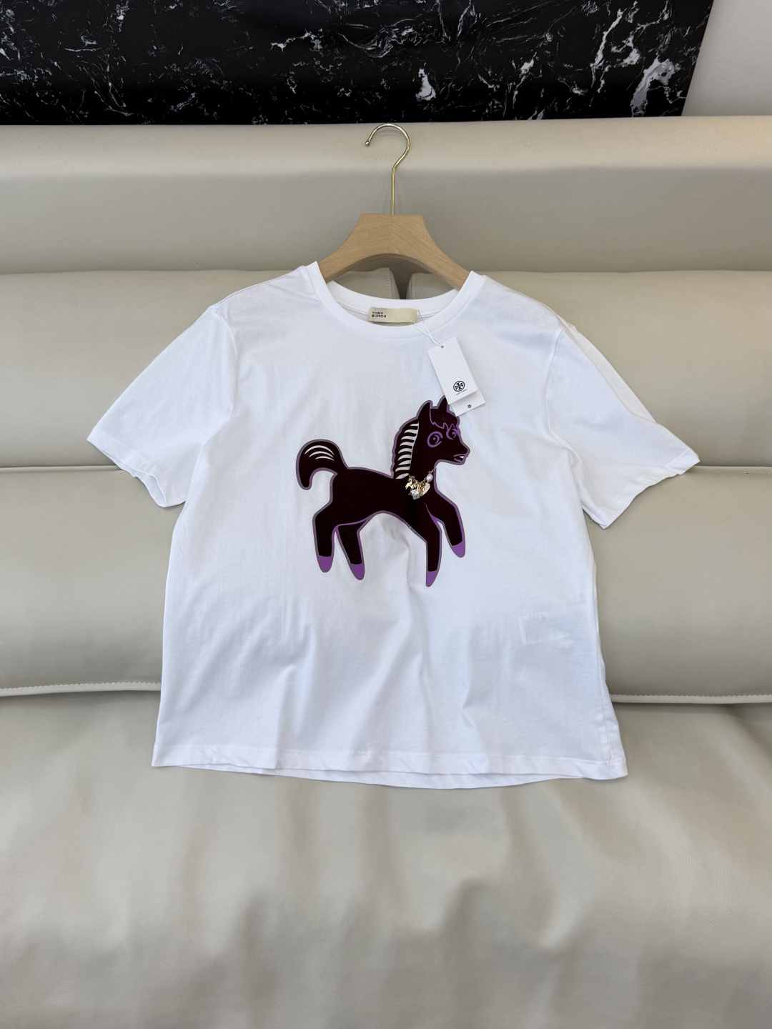 QG0167#新款T恤‼️Tory Burch 绣花 小马 短袖T恤 紫色 红色 SML