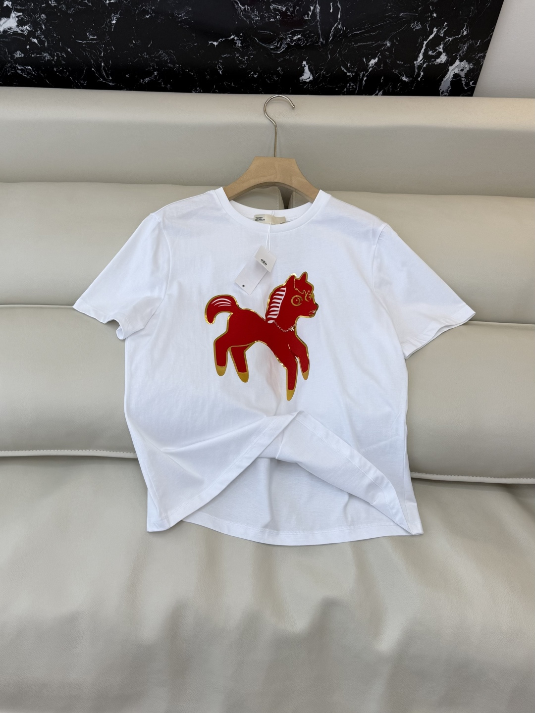 QG0167#新款T恤‼️Tory Burch 绣花 小马 短袖T恤 紫色 红色 SML