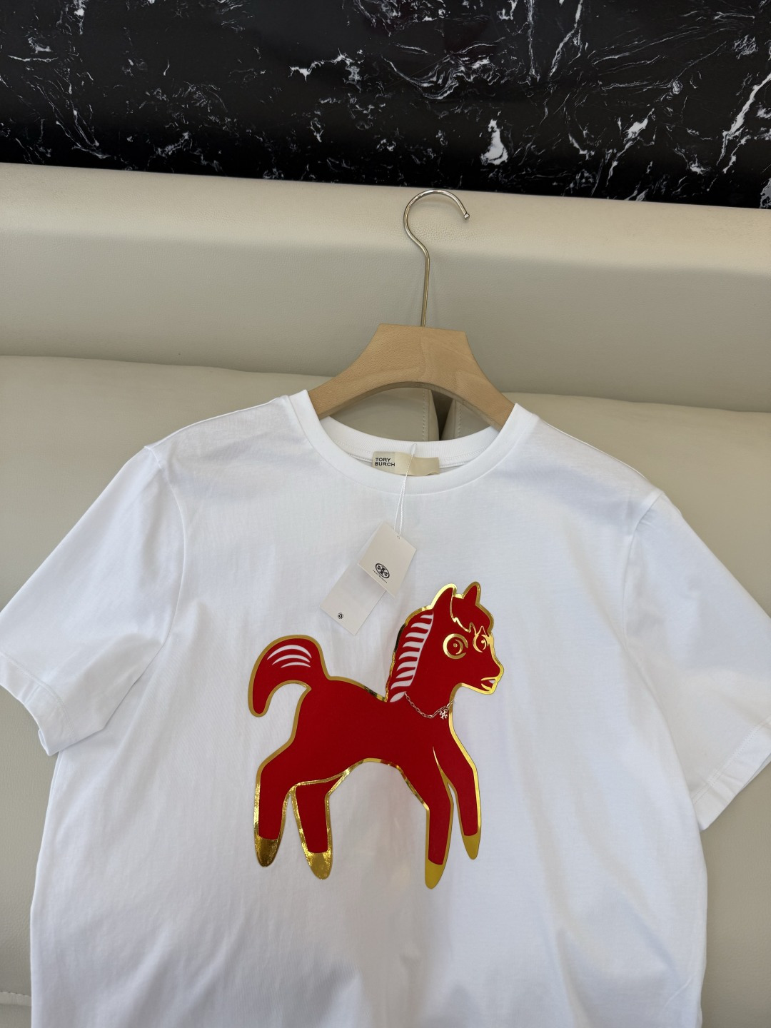 QG0167#新款T恤‼️Tory Burch 绣花 小马 短袖T恤 紫色 红色 SML