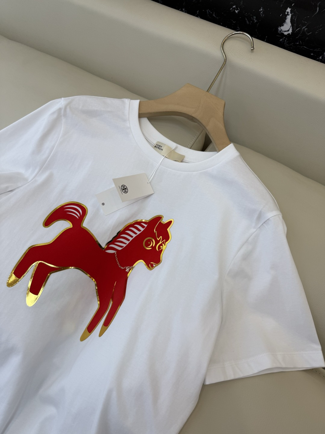 QG0167#新款T恤‼️Tory Burch 绣花 小马 短袖T恤 紫色 红色 SML