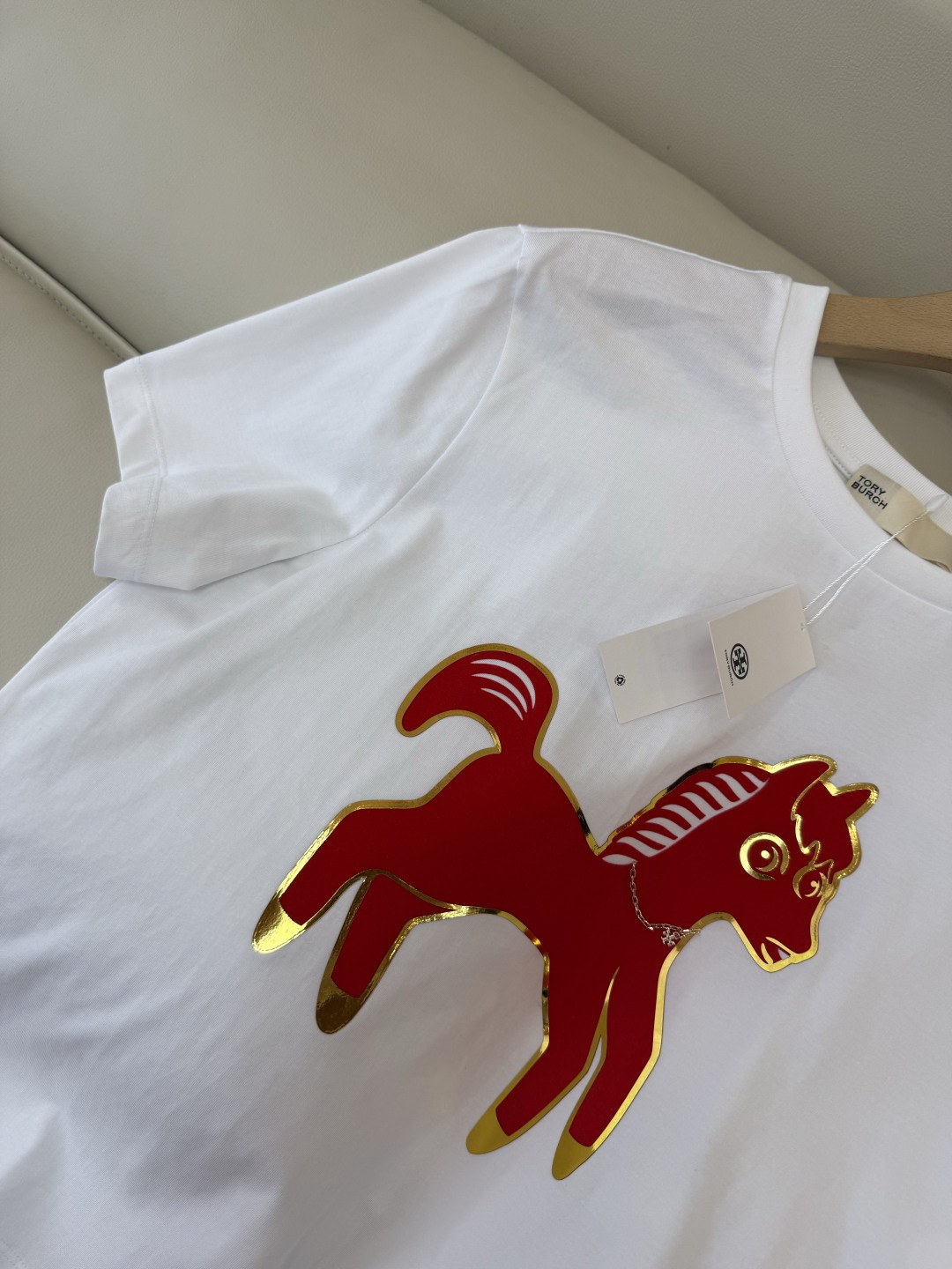 QG0167#新款T恤‼️Tory Burch 绣花 小马 短袖T恤 紫色 红色 SML