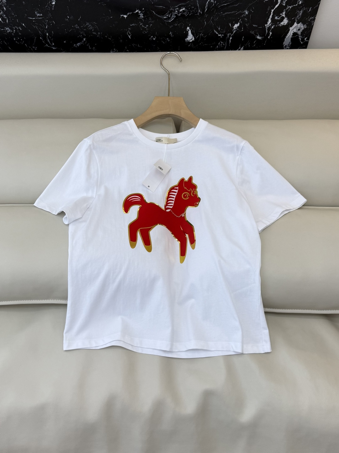 QG0167#新款T恤‼️Tory Burch 绣花 小马 短袖T恤 紫色 红色 SML