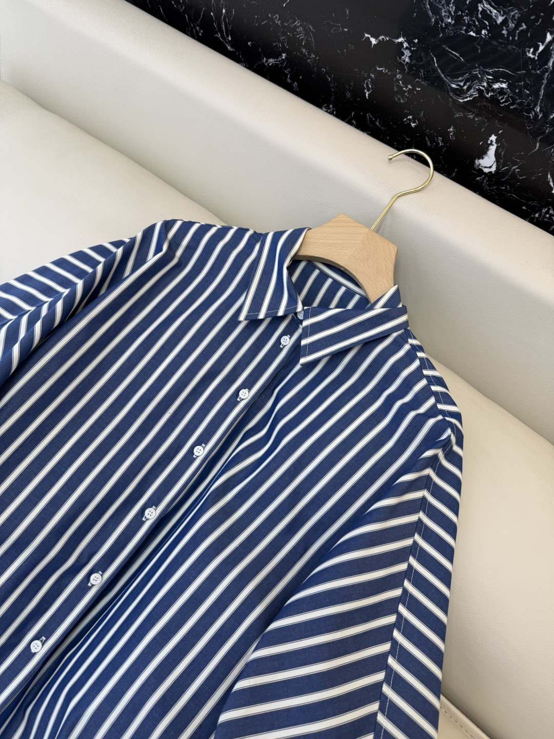 QD8071#新款衬衫🌾BC 最新款条纹 宽松袖 衬衫 蓝色 36/38/40/42