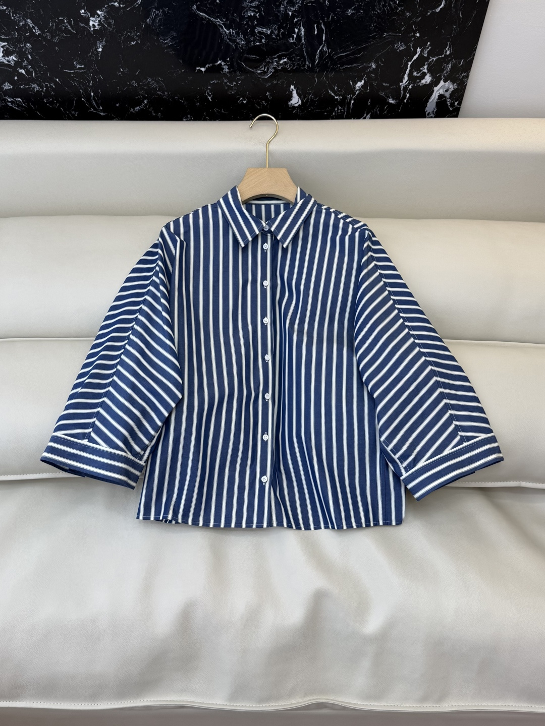 QD8071#新款衬衫🌾BC 最新款条纹 宽松袖 衬衫 蓝色 36/38/40/42