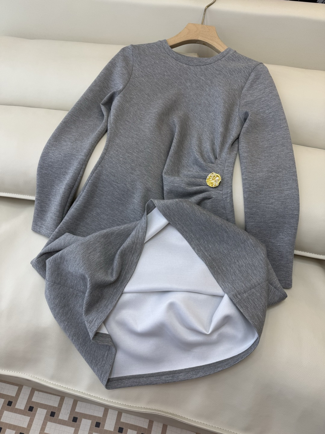 YZ002#新款连衣裙‼️YSL 显瘦修身长袖连衣裙 灰色 SML