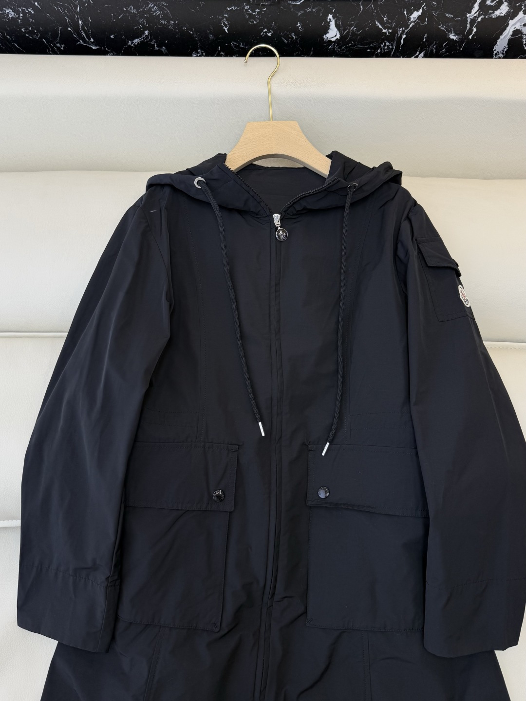 M2362-L#新款外套⚠️🌾 Mon 顶级版‼️ 防风 带帽 长款 外套风衣 黑色 杏色  0-1-2码 