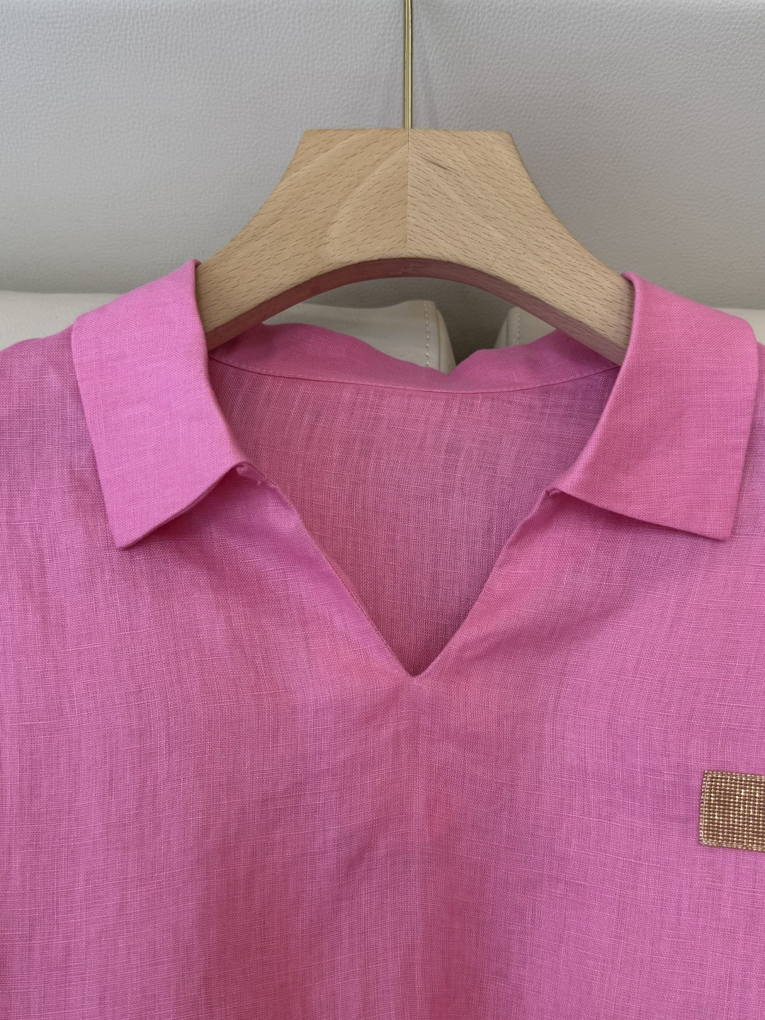 QX006#新款上衣‼️BC 烫钻 长袖 100% 亚麻上衣 玫红色 SMLXL