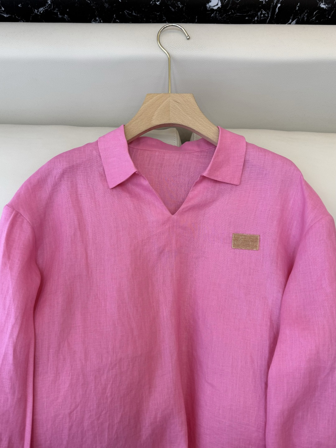 QX006#新款上衣‼️BC 烫钻 长袖 100% 亚麻上衣 玫红色 SMLXL