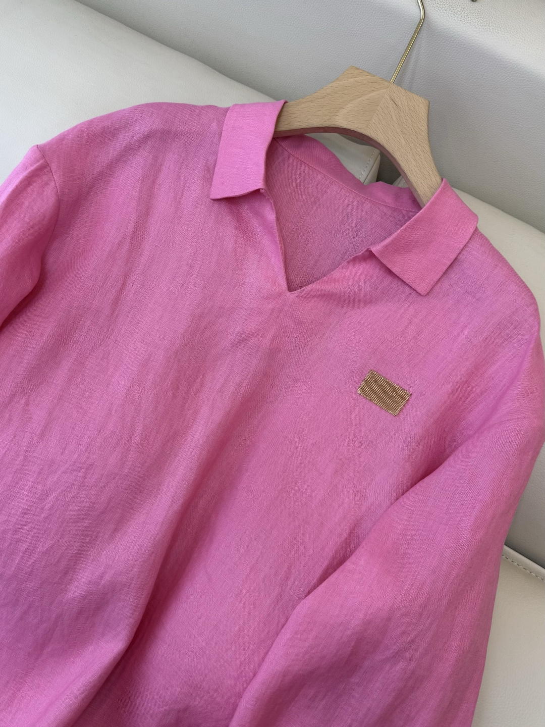 QX006#新款上衣‼️BC 烫钻 长袖 100% 亚麻上衣 玫红色 SMLXL