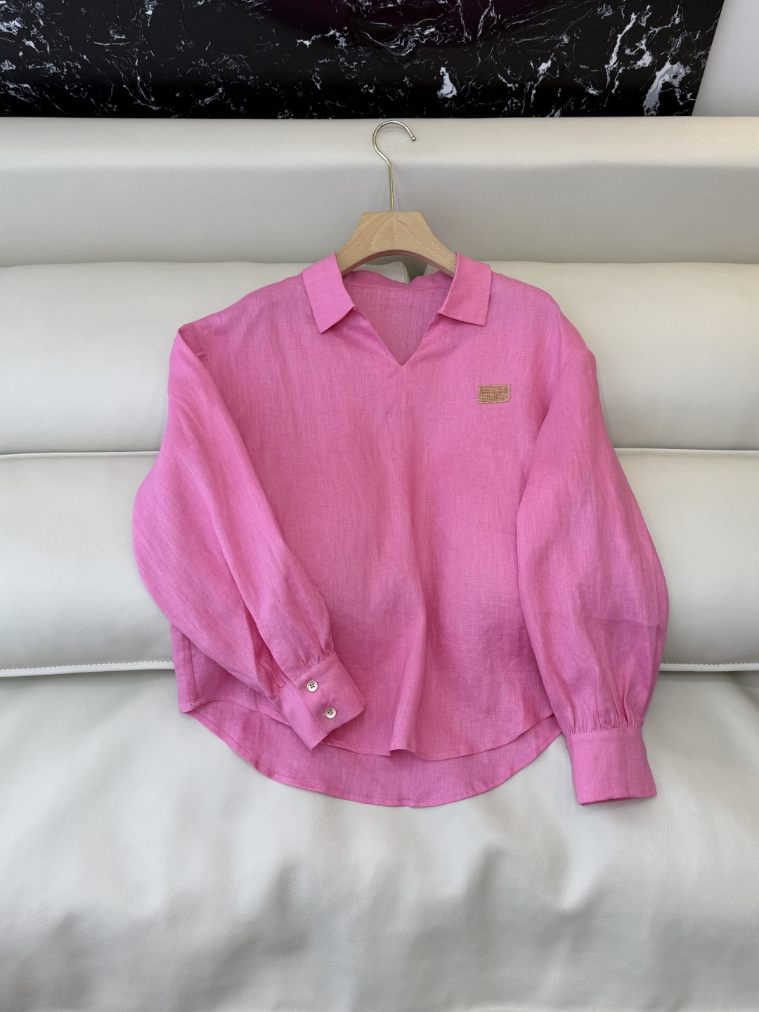 QX006#新款上衣‼️BC 烫钻 长袖 100% 亚麻上衣 玫红色 SMLXL