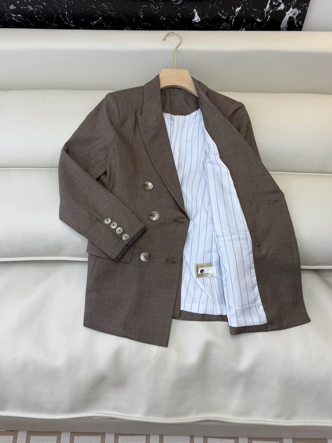 QX004#新款外套‼️70%亚麻 双排扣 长袖西装外套 SMLXL