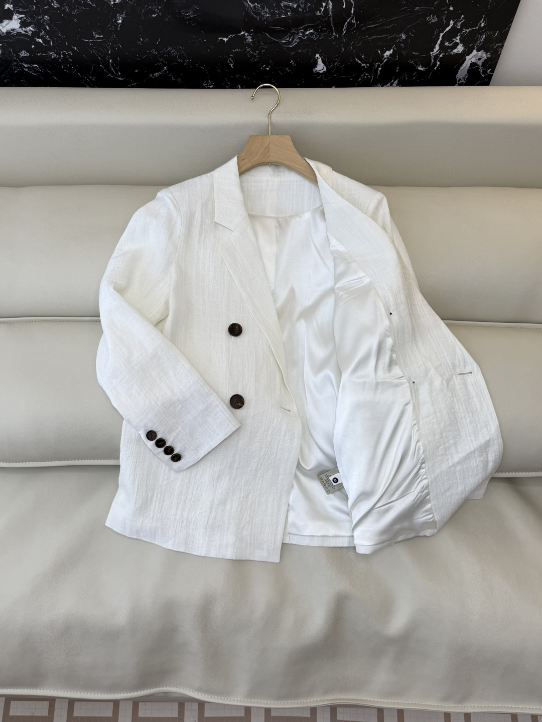 QX005#新款套装‼️极简风 100% 纯亚麻 长袖西装外套➕长裤套装 卡其色 白色 SMLXL