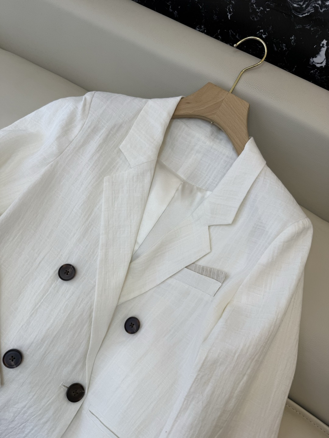 QX005#新款套装‼️极简风 100% 纯亚麻 长袖西装外套➕长裤套装 卡其色 白色 SMLXL