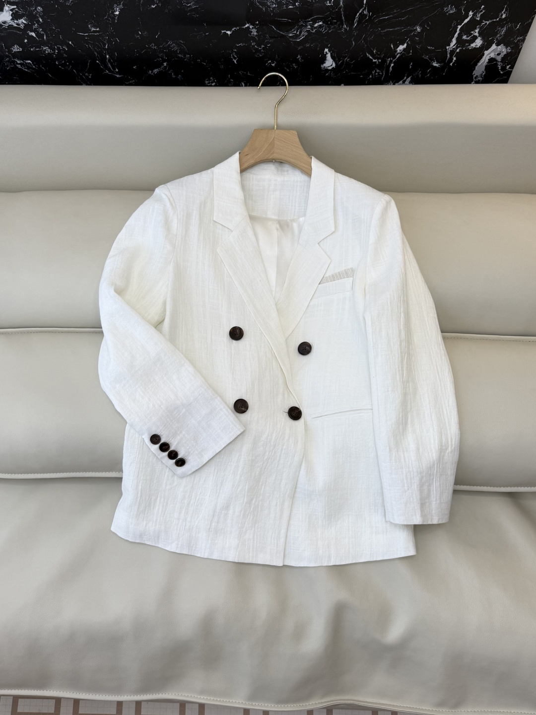 QX005#新款套装‼️极简风 100% 纯亚麻 长袖西装外套➕长裤套装 卡其色 白色 SMLXL