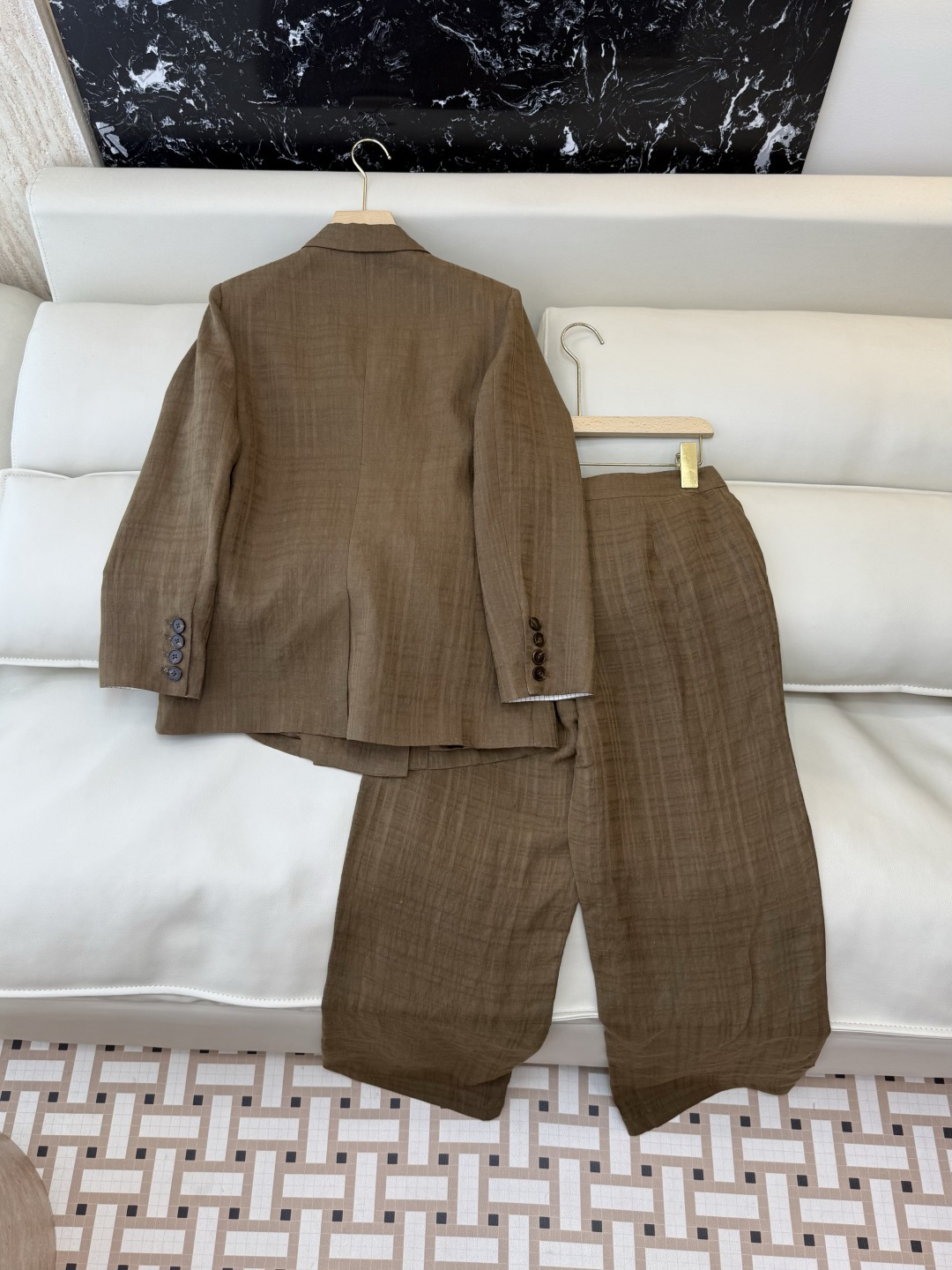 QX005#新款套装‼️极简风 100% 纯亚麻 长袖西装外套➕长裤套装 卡其色 白色 SMLXL