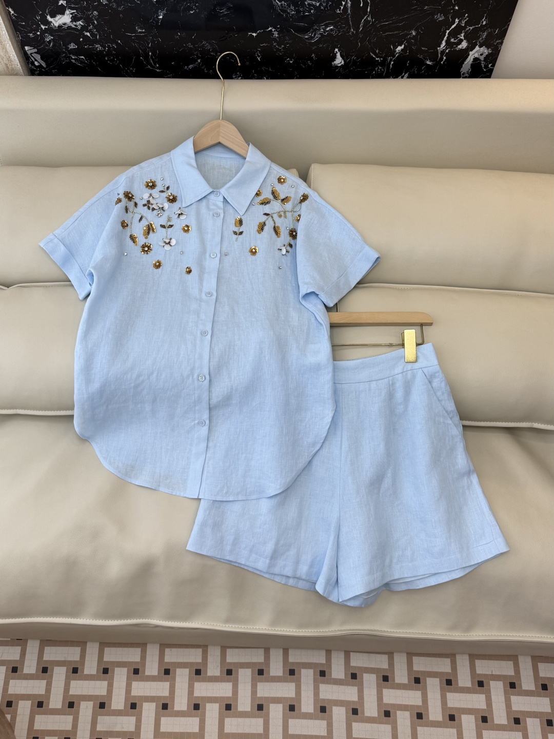 NO:778845,YM0114, the highest version on the market, the girl inspects the goods, trims the three marks on the threads, and delivers the goods. You can send pictures and take videos. If you want quality and service, please add me on WeChat. We will not accept urgent orders. New suit factory ES linen embroidered beads short-sleeved tops shorts suit yellow blue white SMLXL, women's clothing, shorts, T-shirt,19860909YM0114市面最高版本小妹验货、修剪线头上三标、发货可发图及拍视频,要品质要服务的加我微信,不接急单.新款套装工厂 ES 亚麻 绣花钉珠 短袖上衣 短裤 套装 黄色 蓝色 白色 SMLXL,女装,shorts,T-shirt,,Women's clothing