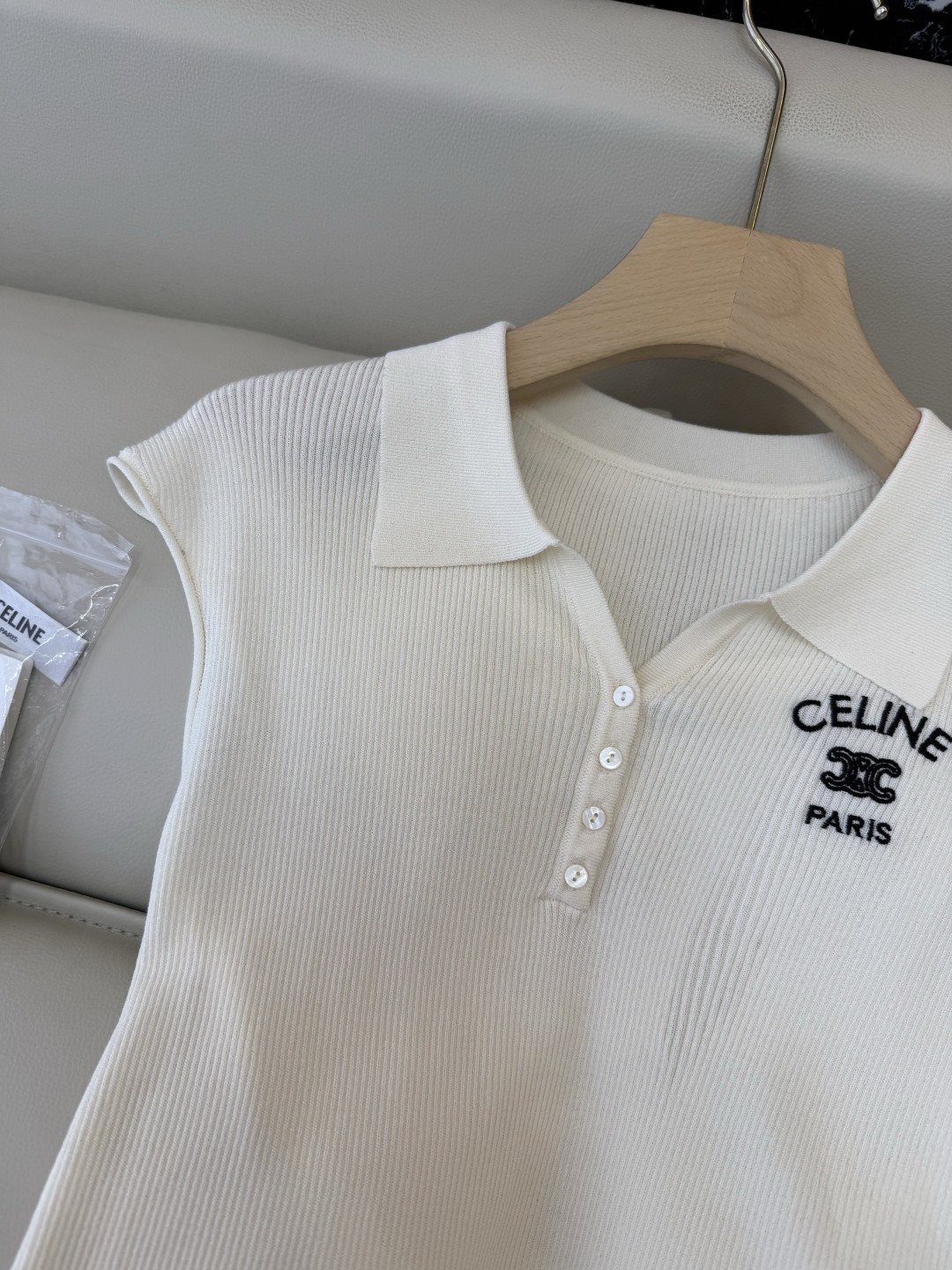 AW049#新款上衣P‼️Celine 字母绣花 短袖针织裙上衣 四色 SML