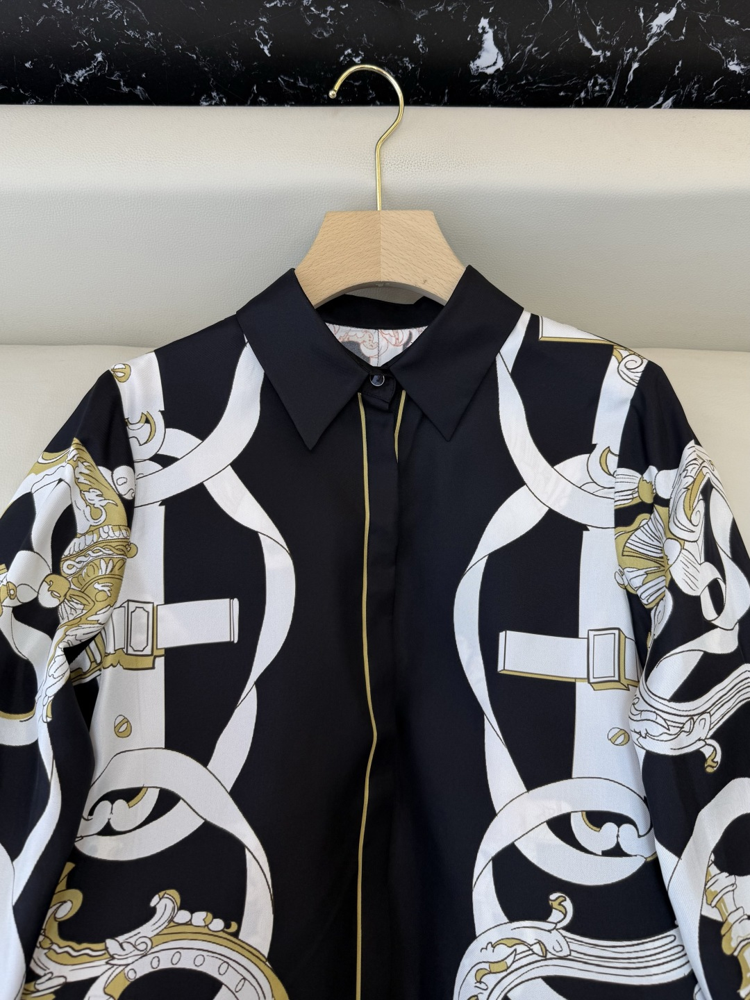 H#新款衬衫P。H家 定位印花100% 真丝长袖 衬衫 两色 S-X L