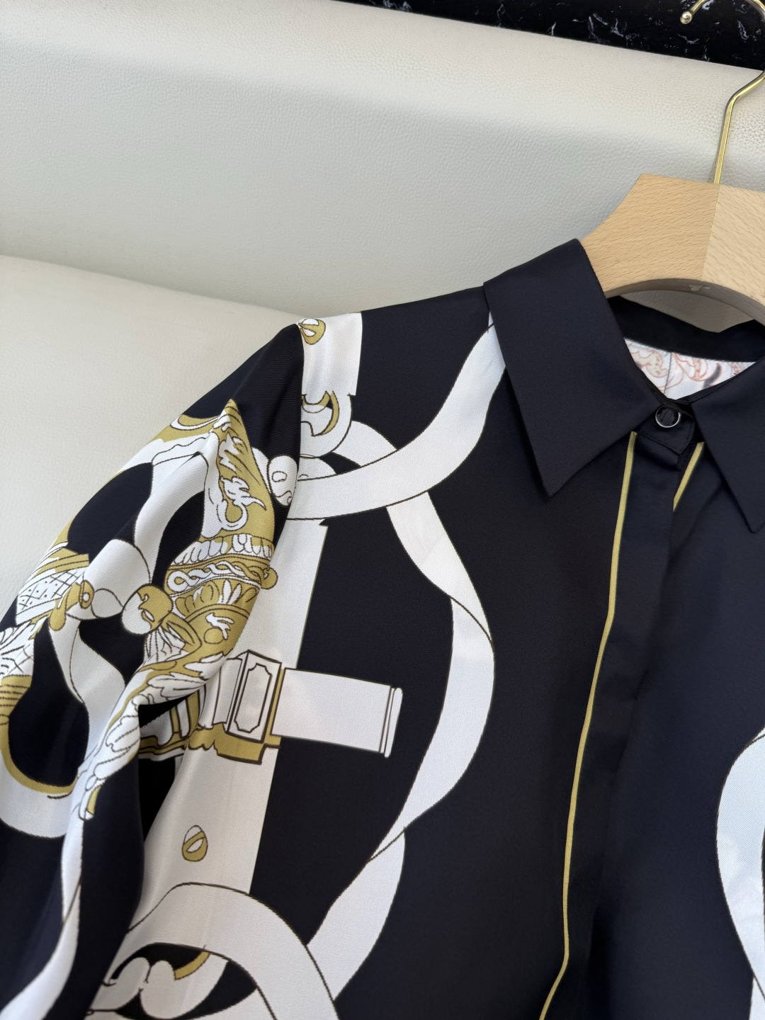 H#新款衬衫P。H家 定位印花100% 真丝长袖 衬衫 两色 S-X L