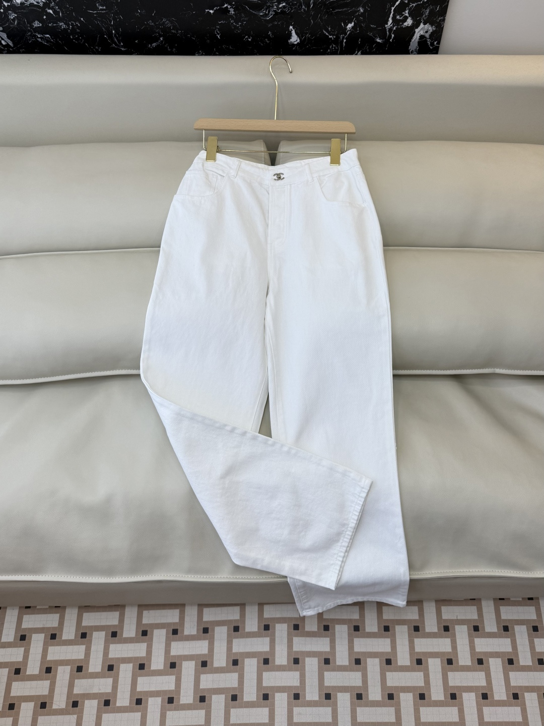 GU044#新款牛仔裤‼️小香 双C 牛仔长裤 白色 蓝色 36/38/40/42