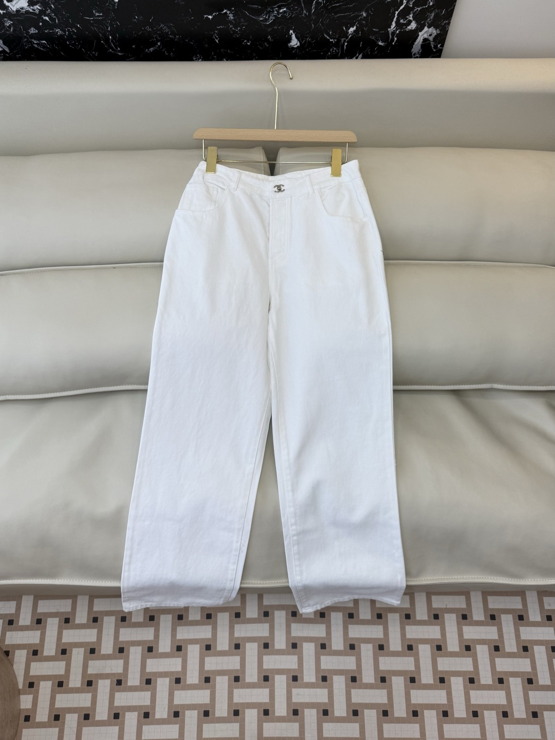 GU044#新款牛仔裤‼️小香 双C 牛仔长裤 白色 蓝色 36/38/40/42