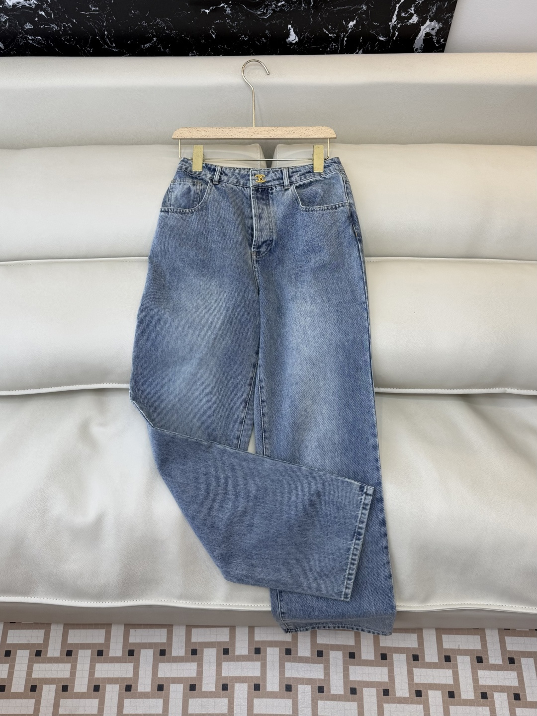 GU044#新款牛仔裤‼️小香 双C 牛仔长裤 白色 蓝色 36/38/40/42