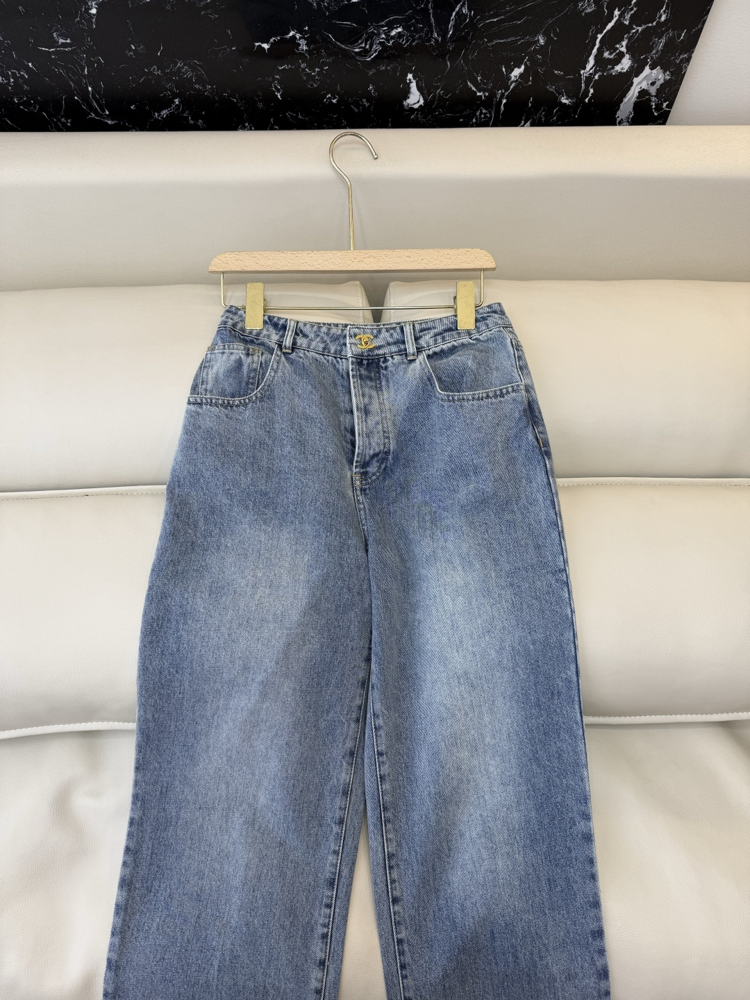 GU044#新款牛仔裤‼️小香 双C 牛仔长裤 白色 蓝色 36/38/40/42