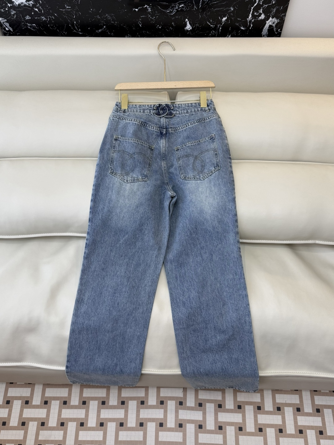 GU044#新款牛仔裤‼️小香 双C 牛仔长裤 白色 蓝色 36/38/40/42