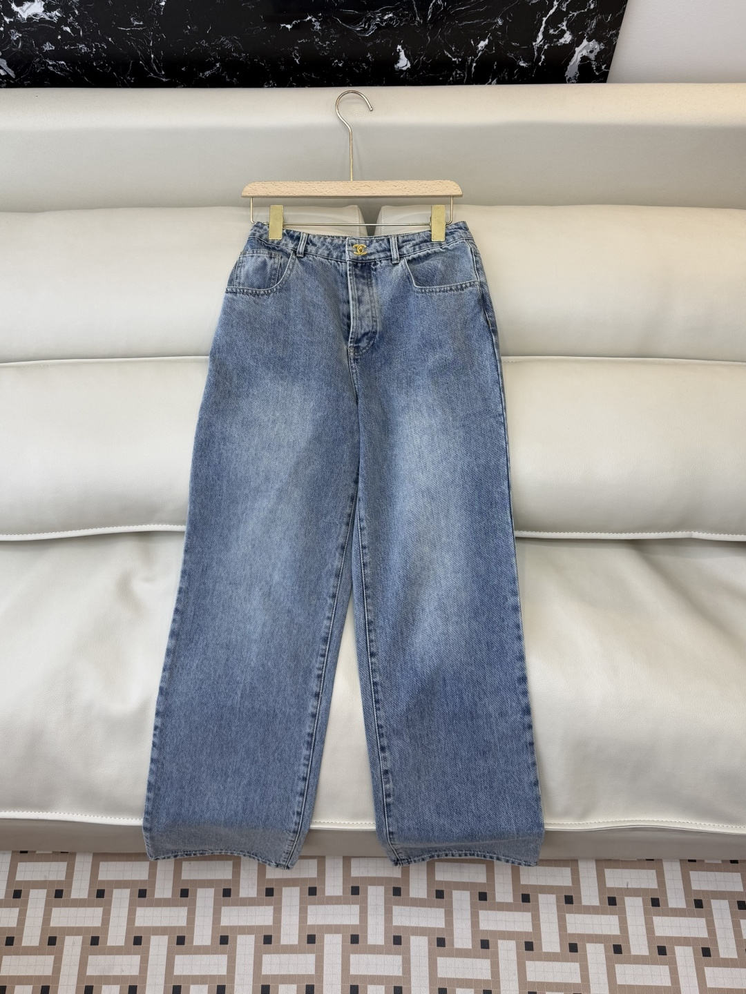 GU044#新款牛仔裤‼️小香 双C 牛仔长裤 白色 蓝色 36/38/40/42